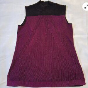 Dana Buchman Womens XL Sleeveless‎ Ribbed Top Purple Black Acrylic V Neck A33